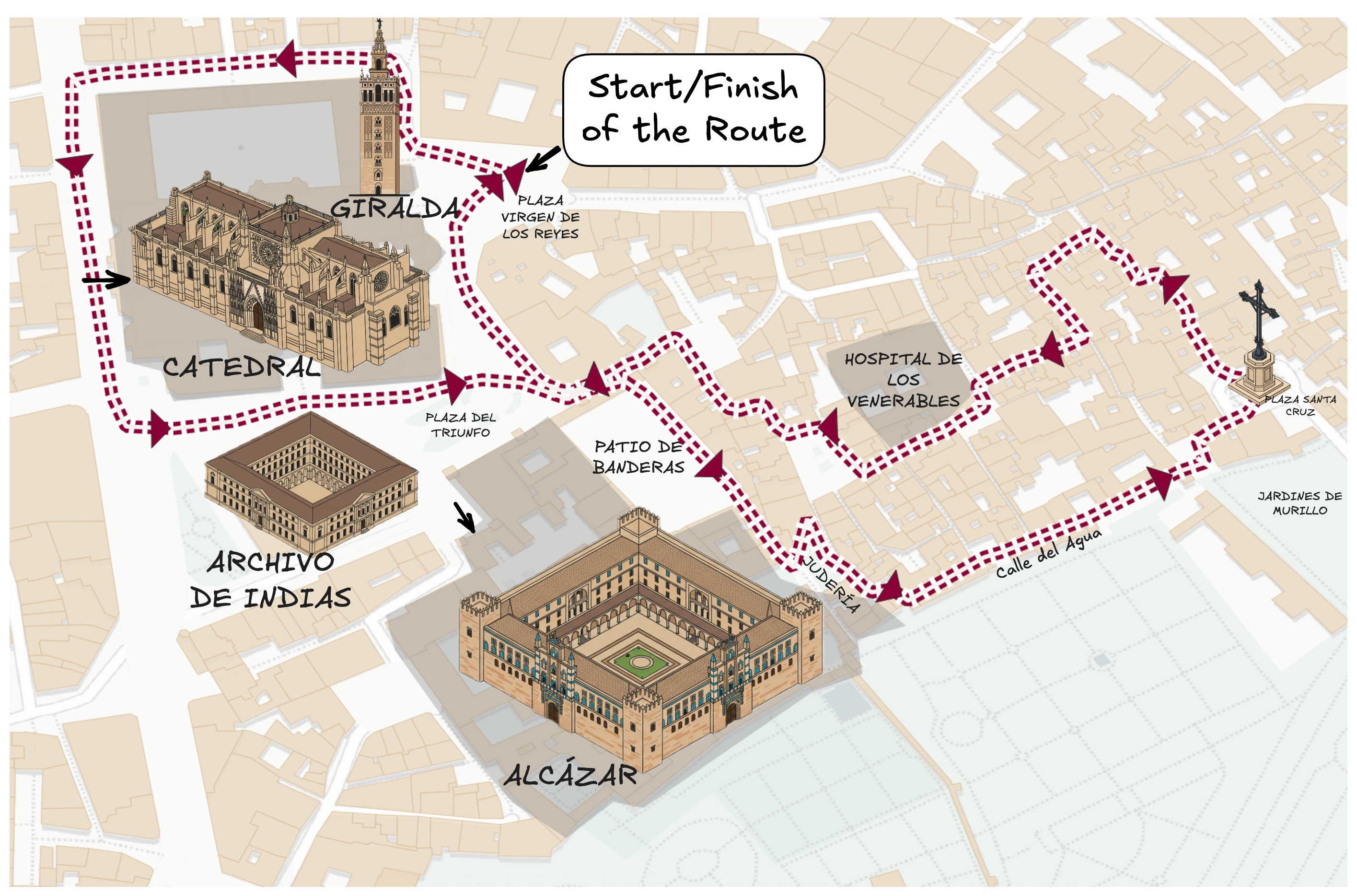 Map of the Seville audio guide route